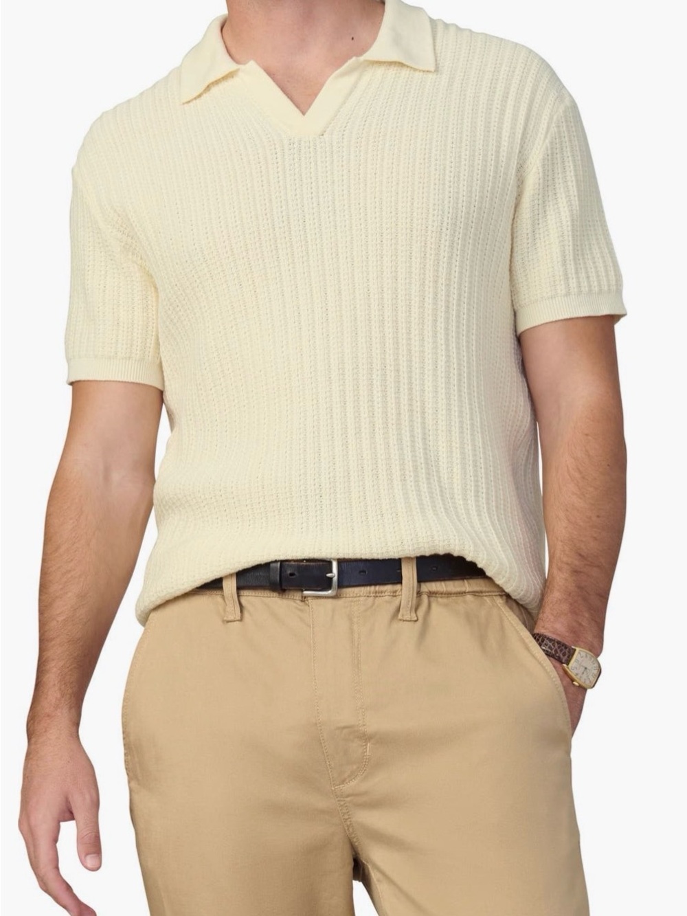 Joe's Jeans Cream Short-Sleeve Knit Polo